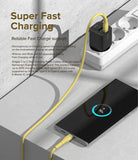 Ringke Fast Charging Pastel Cable - C Type-C Type - Ringke Fast Charging Pastel Cable - Yellow USB-C cable connecting a black wall charger to a smartphone showing 70% charge.