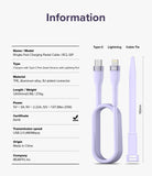 Ringke Fast Charging Pastel Cable - C Type-Lightning - Ringke Fast Charging Pastel Cable - Type-C to Lightning cable in pastel purple with matching cable tie and specs list.