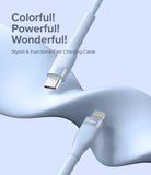 Ringke Fast Charging Pastel Cable - C Type-Lightning - Pastel blue USB-C to Lightning cable with metallic connectors.