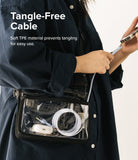 Ringke Fast Charging Pastel Cable - C Type-Lightning - Ringke Fast Charging Pastel Cable - Person holding a phone connected to a coiled, tangle-free pastel blue charging cable.