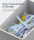 Ringke Fast Charging Pastel Cable - C Type-Lightning - Pastel blue, yellow, and purple cables coiled in a storage bin.
