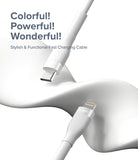 Ringke Fast Charging Pastel Cable - C Type-Lightning - White USB-C to Lightning cable with Ringke branding on a curved background.