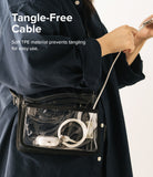 Ringke Fast Charging Pastel Cable - C Type-Lightning - Ringke Fast Charging Pastel Cable - Person holding a white charging cable connected to a phone with a clear crossbody bag.