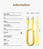 Ringke Fast Charging Pastel Cable - C Type-Lightning - Ringke Fast Charging Pastel Cable - Type-C to Lightning cable in yellow with a matching cable tie and technical specs.