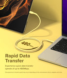 Ringke Fast Charging Pastel Cable - C Type-Lightning - Pastel yellow cable connecting a tablet to a laptop.