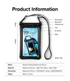Waterproof Pouch Case | Floating - Diagram of a floating waterproof phone pouch with labeled parts and dimensions.
