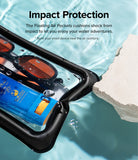 Waterproof Pouch Case | Floating - Waterproof Pouch Case - Clear pouch with sunglasses and sunscreen floating in water next to a rock, highlighting impact protection.