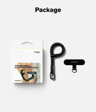 Holder Link Flow Finger Ring - Retail packaging, black braided finger strap, and a black adhesive phone anchor mount.