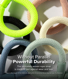 Holder Link Flow Finger Ring - Multiple colorful, woven rope finger rings arranged in a circular pattern on a white background.