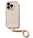 Holder Link Flow Finger Ring - A beige smartphone in a clear case with a pink Ringke attachment and a braided beige finger strap.