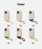 Holder Link Flow Finger Ring - Six smartphones with colorful finger ring straps in yellow, pink, blue, mint, black, and green.