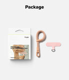 Holder Link Flow Finger Ring - Orange pink phone finger strap, metal clip, and adhesive anchor in retail packaging.