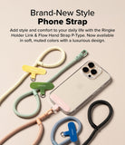 Holder Link Flow Hand Strap P-Type - Colorful braided phone straps with T-shaped connectors arranged around a smartphone.