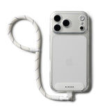 Holder Link Flow Hand Strap P-Type - Clear phone case with a white braided rope wrist strap attached to the bottom.