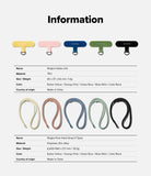 Holder Link Flow Shoulder Strap Y-Type - Product information chart showing five colors of phone holders and matching straps.