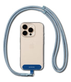 Holder Link Flow Shoulder Strap Y-Type - Light blue Y-shaped rope strap attached to a clear phone case with a blue tab.