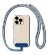 Holder Link Flow Shoulder Strap Y-Type - Light blue Y-shaped rope strap attached to a clear phone case with a blue tab.