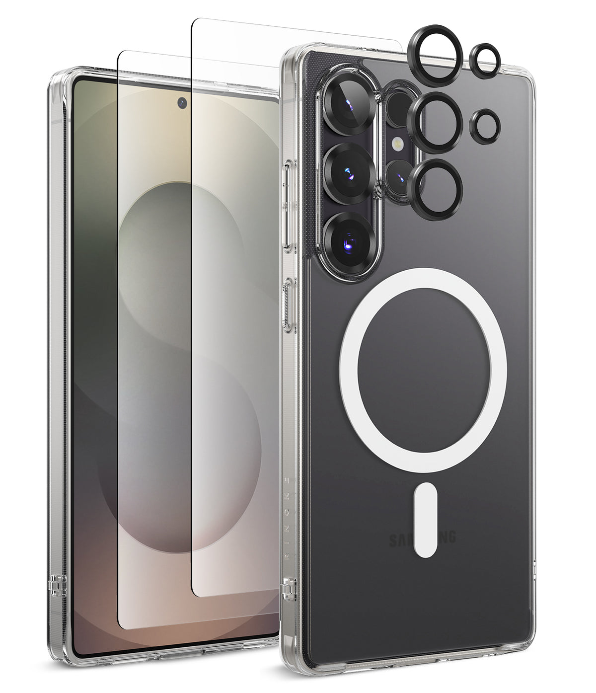 [Bundle] Galaxy S25 Ultra | Fusion Magnetic - Galaxy S25 Ultra | Fusion Magnetic - Clear phone case with magnetic ring, screen protector, and camera lens covers.
