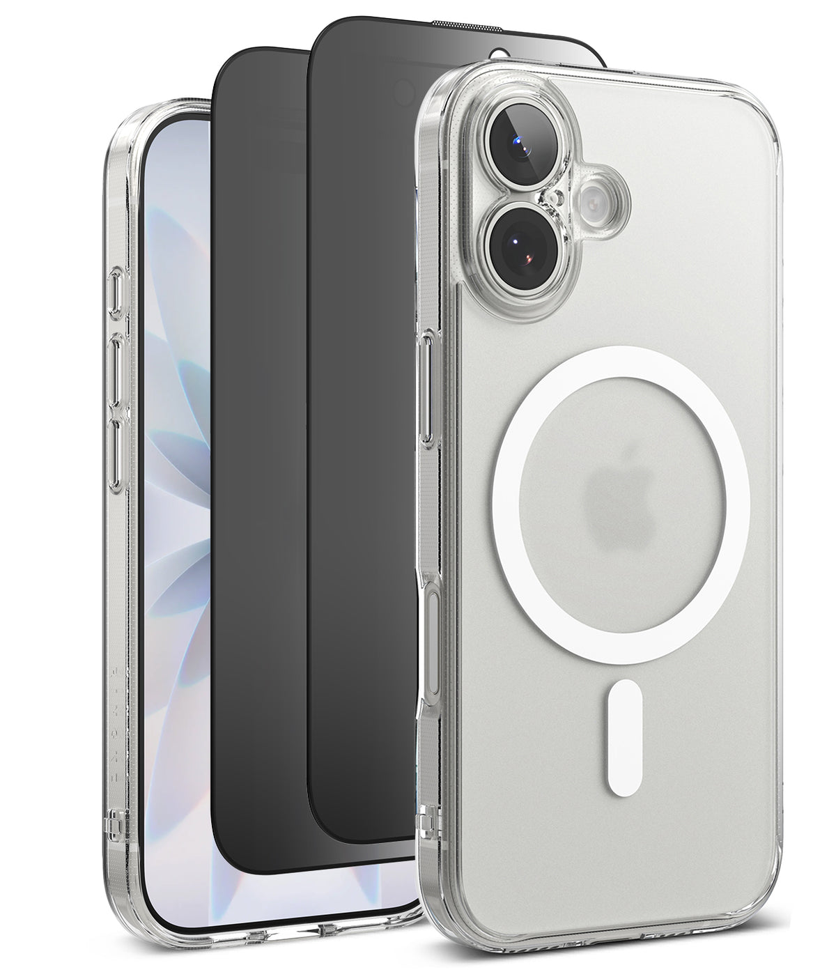 [Bundle] iPhone 17 | Fusion Magnetic - Clear iPhone case with MagSafe ring and matte screen protector layered behind the phone.