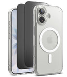 [Bundle] iPhone 17 | Fusion Magnetic - Clear iPhone case with MagSafe ring and matte screen protector layered behind the phone.
