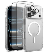 [Bundle] iPhone 17 Pro | Fusion Magnetic - iPhone 17 Pro | Fusion Magnetic - Clear phone case with MagSafe ring, screen protector, and lens covers on an iPhone.