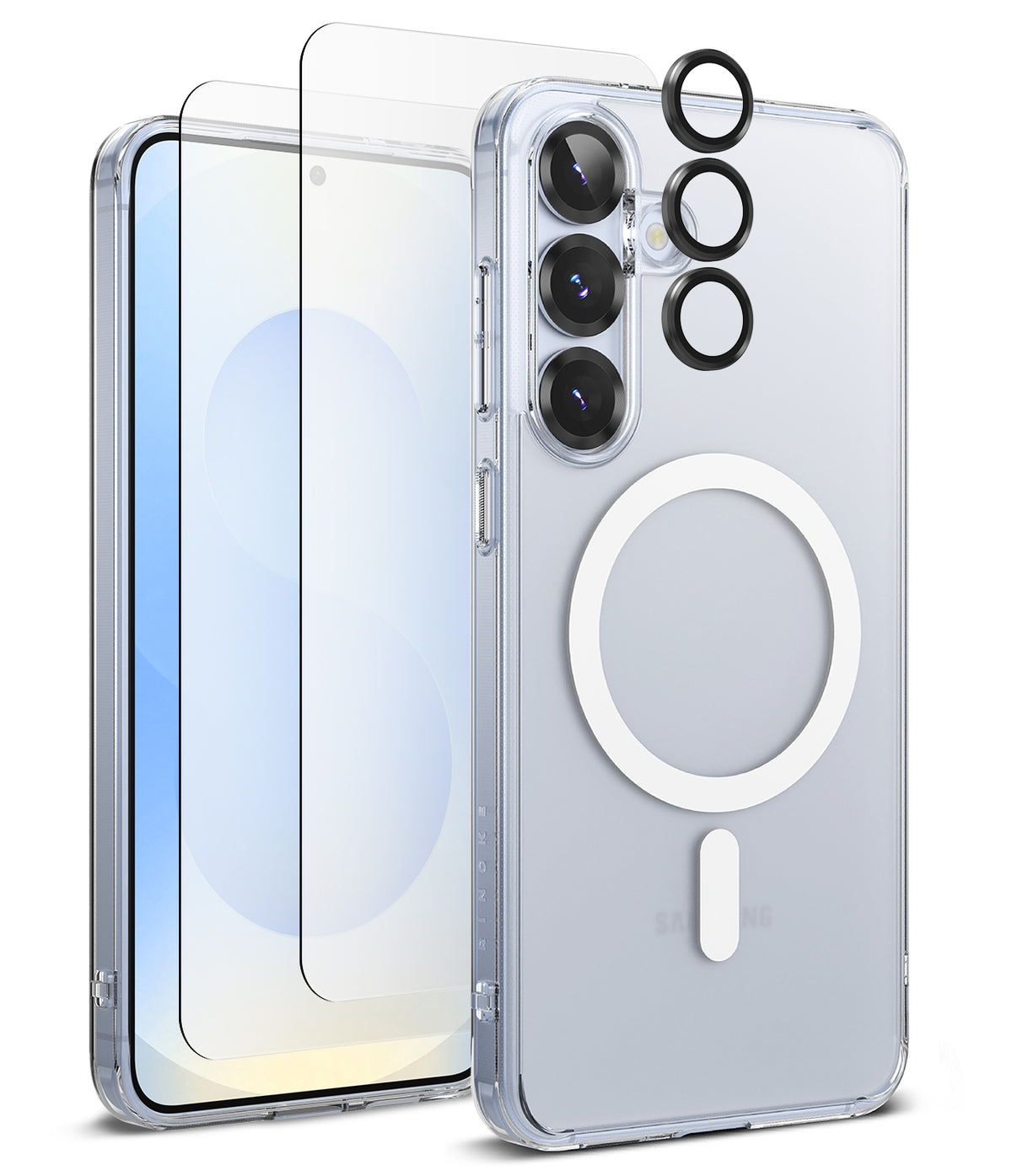 [Bundle] Galaxy S25 | Fusion Magnetic - Galaxy S25 | Fusion Magnetic - Clear phone case with magnetic ring, screen protector, and camera lens covers.