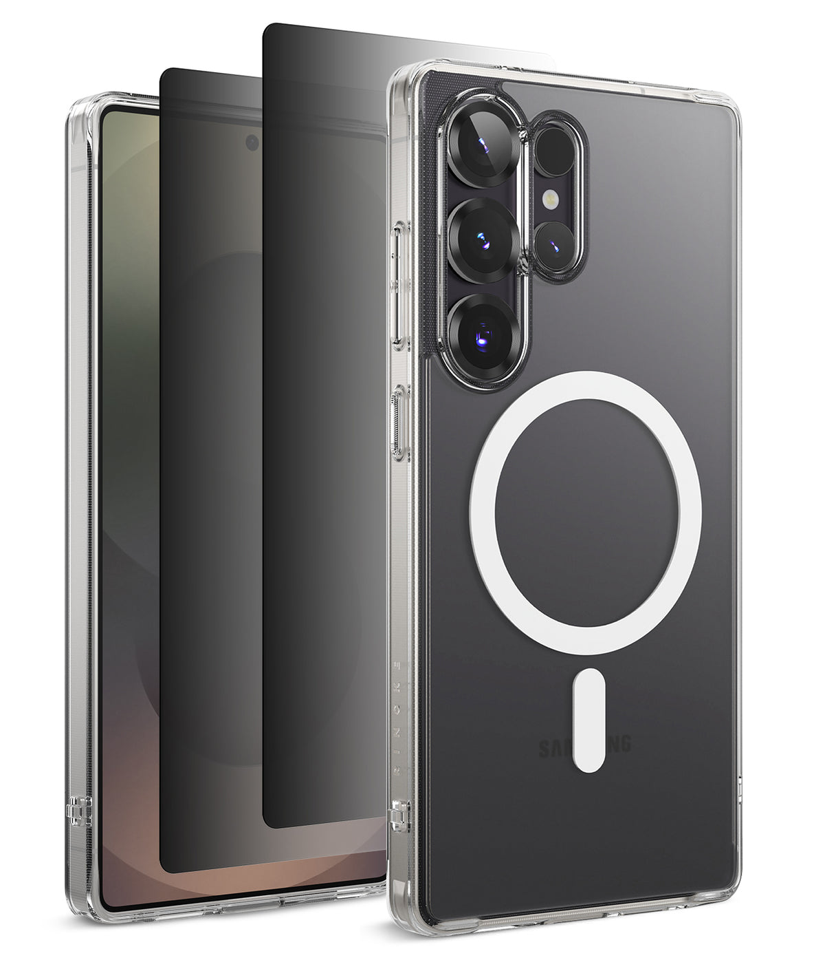 [Bundle] Galaxy S25 Ultra | Fusion Magnetic - Galaxy S25 Ultra | Fusion Magnetic - Clear magnetic case on a Galaxy S25 Ultra with a screen protector and privacy film.