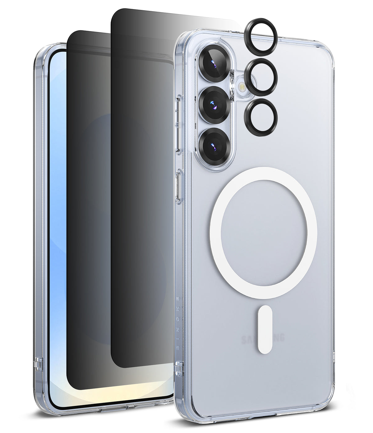 [Bundle] Galaxy S25 | Fusion Magnetic - Clear magnetic phone case with camera lens protectors and screen privacy filters.