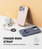 Finger Ring Strap [2 Pack] - Two silicone finger ring straps with lanyards displayed with phone cases and earbuds.