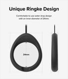 Finger Ring Strap [2 Pack] - Black water drop-shaped finger ring with a 24mm inner diameter shown from front and side views.