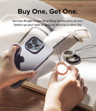 Finger Ring Strap [2 Pack] - Hands holding a phone with a finger ring strap, with additional straps displayed on a book.