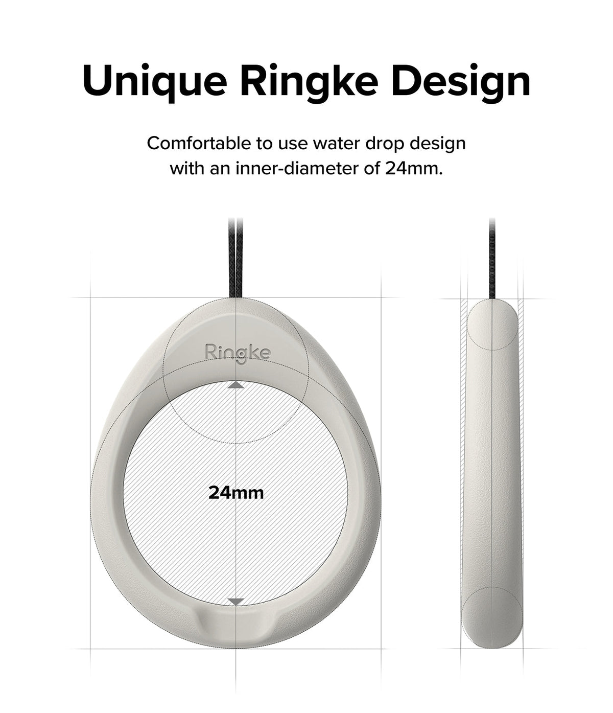 Finger Ring Strap [2 Pack] - Technical diagram of a water-drop shaped finger ring with a 24mm inner diameter.