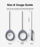 Finger Ring Strap [2 Pack] - Technical diagram showing front, back, and side dimensions of a gray silicone finger ring strap.
