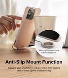 Finger Ring Strap [2 Pack] - A pink phone case propped up on a desk using a finger ring strap as an anti-slip mount.
