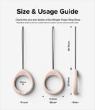 Finger Ring Strap [2 Pack] - Technical diagram showing front, back, and side dimensions of a pink silicone finger ring.