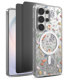 [Bundle] Galaxy S26 Ultra | Fusion Design Magnetic - Galaxy S26 Ultra | Fusion Design Magnetic - Clear phone case with floral pattern and white magnetic ring on back.