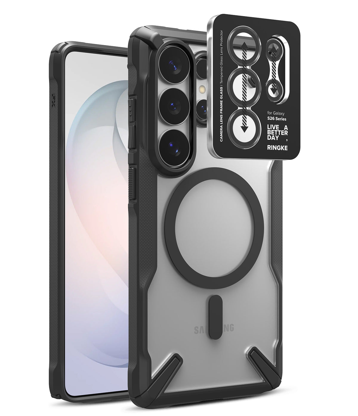 [Bundle] Galaxy S26 Ultra | Fusion-X Magnetic - Clear case with black magnetic ring and camera lens protector overlay.