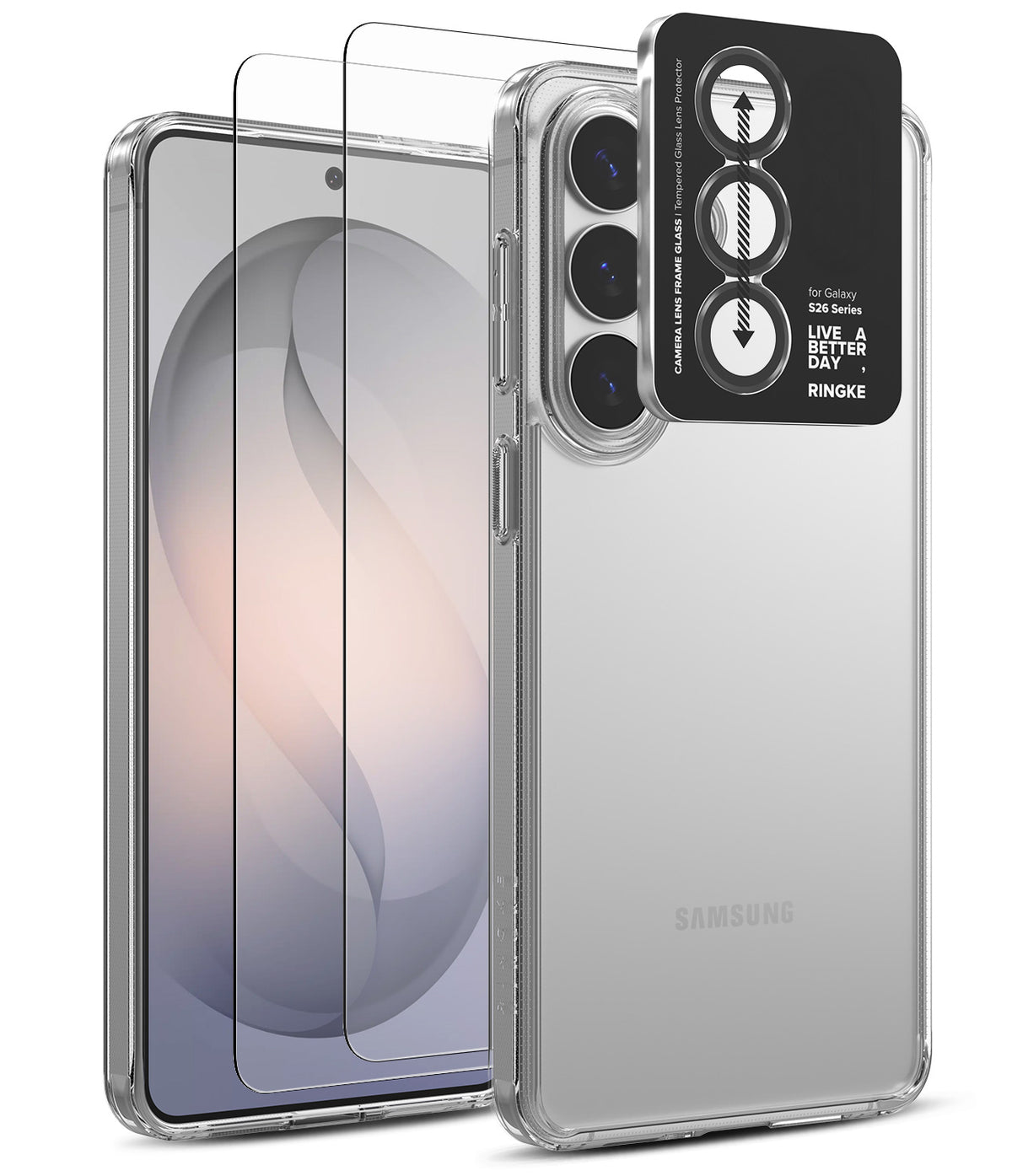 [Bundle] Galaxy S26 Plus | Fusion - Clear phone case and camera lens protector for Galaxy S26 Plus shown with screen guard.