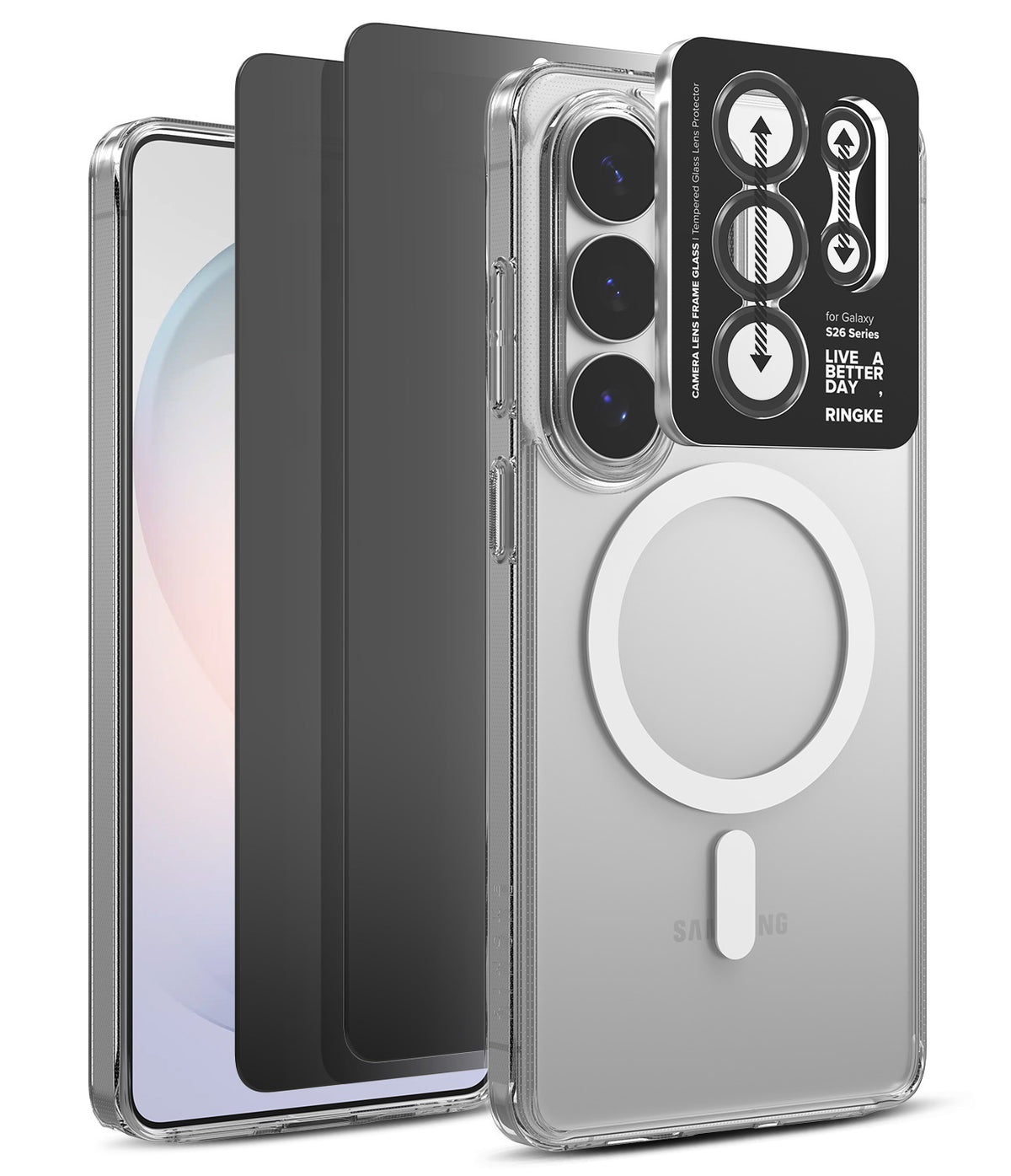 [Bundle] Galaxy S26 Ultra | Fusion Magnetic - Galaxy S26 Ultra | Fusion Magnetic - Clear magnetic phone case with a black camera lens protector and screen film.