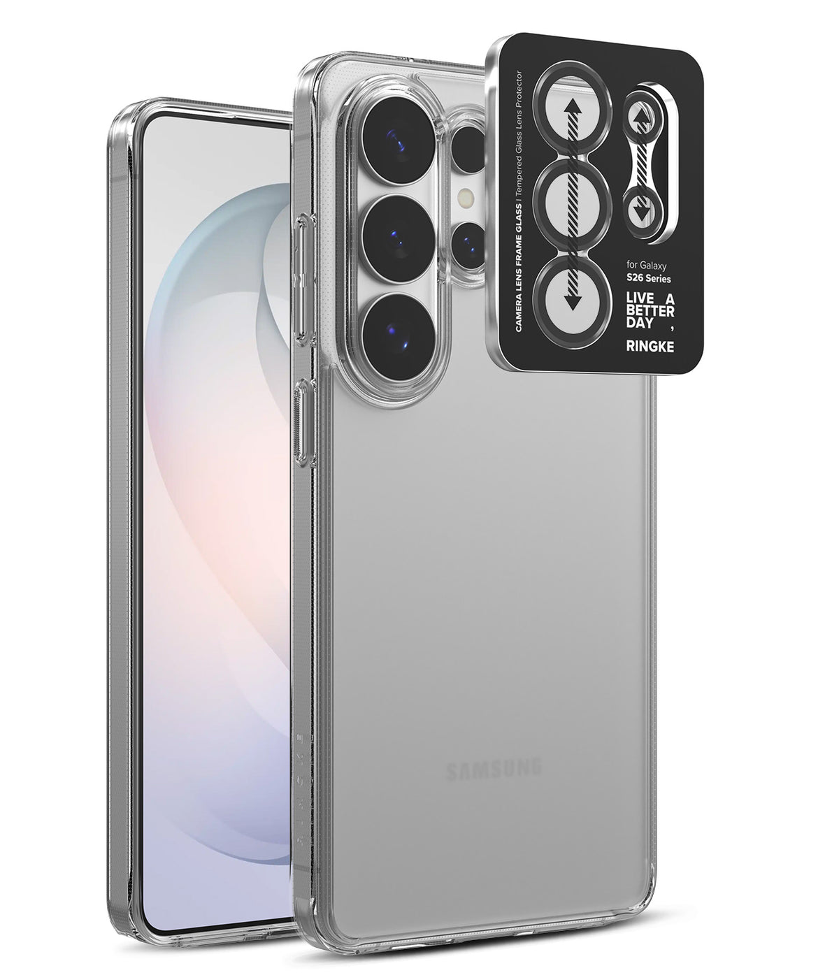 [Bundle] Galaxy S26 Ultra | Fusion - Clear phone case with a separate black camera lens protector frame on a white background.