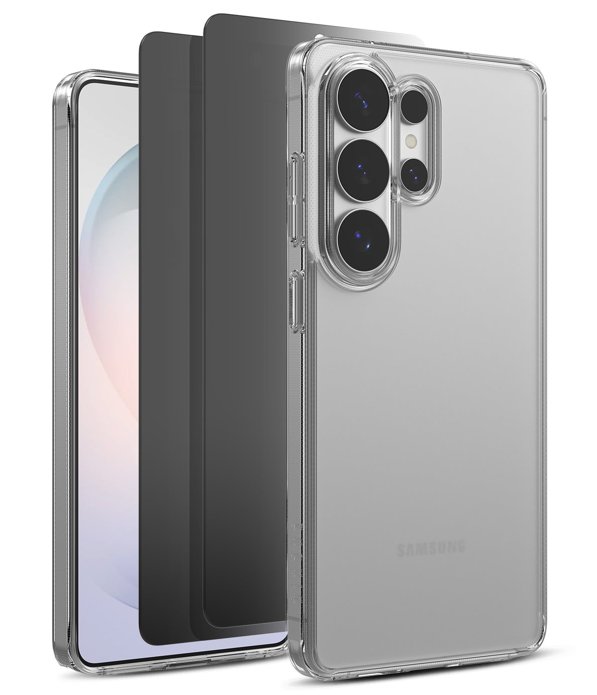 [Bundle] Galaxy S26 Ultra | Fusion - Clear matte phone case with camera cutouts layered over a screen protector and phone.