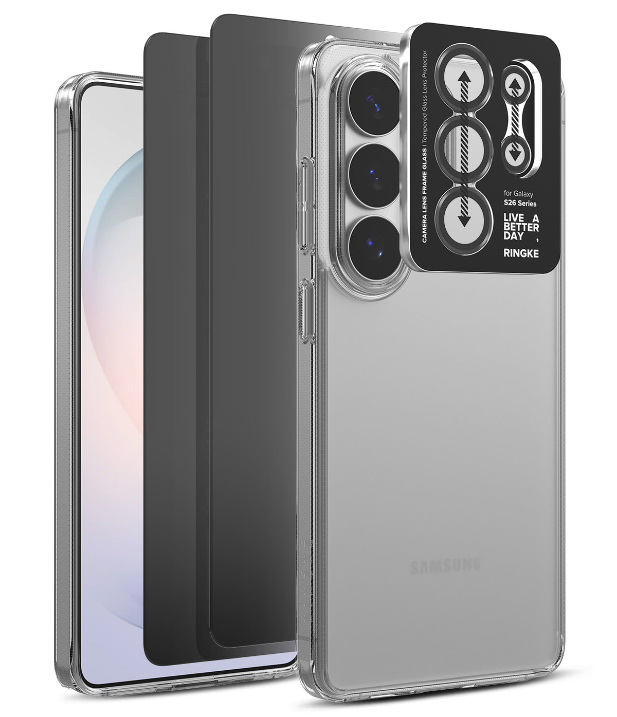 [Bundle] Galaxy S26 Ultra | Fusion - Clear phone case with a black camera lens protector overlaying the back of the device.