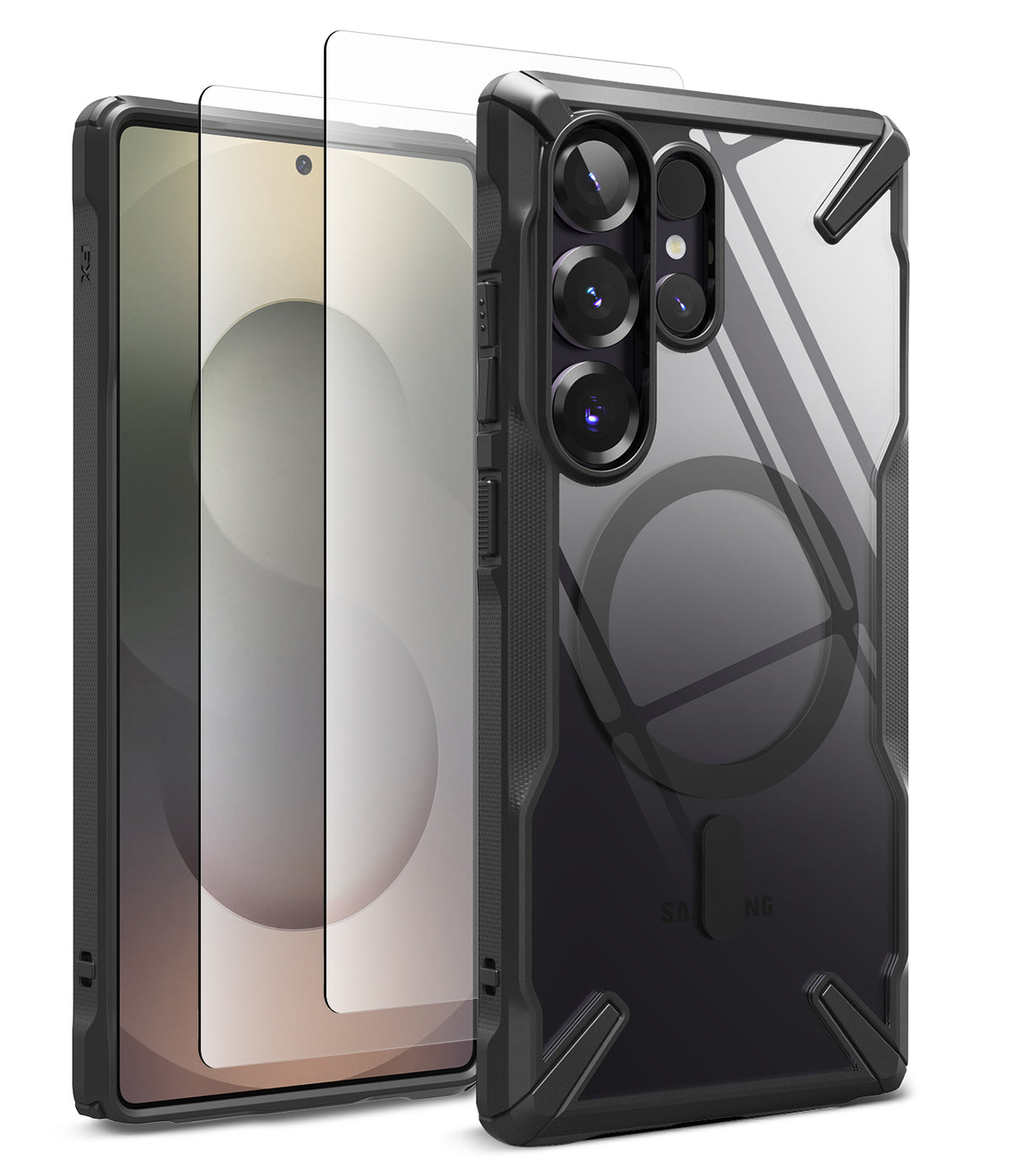 [Bundle] Galaxy S25 Ultra | Fusion-X Magnetic - Galaxy S25 Ultra with a clear, black-framed magnetic case and screen protector.