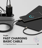 Ringke Fast Charging Basic Cable USB-A to USB-C - Braided cable charging a smartphone and tablet from a wall adapter.
