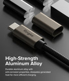 Ringke Fast Charging Basic Cable USB-C to USB-C - Close-up of a braided USB-C cable with a metallic aluminum alloy connector.