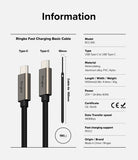 Ringke Fast Charging Basic Cable USB-C to USB-C - Technical specifications and features of the 1-meter braided cable.