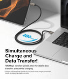 Ringke Fast Charging Basic Cable USB-C to USB-C - Braided cable connecting a tablet to a laptop for charging and data.