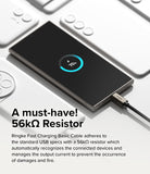 Ringke Fast Charging Basic Cable USB-C to USB-C - Smartphone charging with a Ringke cable, highlighting 56kΩ resistor safety.