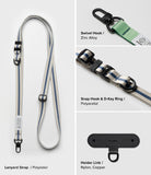 Holder Link & Snap Hook Lanyard Strap - Blue and white striped lanyard with black zinc alloy hooks and nylon holder link.