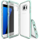Galaxy S7 Edge Case | Frame - Clear phone case with mint green bumper shown from front, back, and bottom angles.